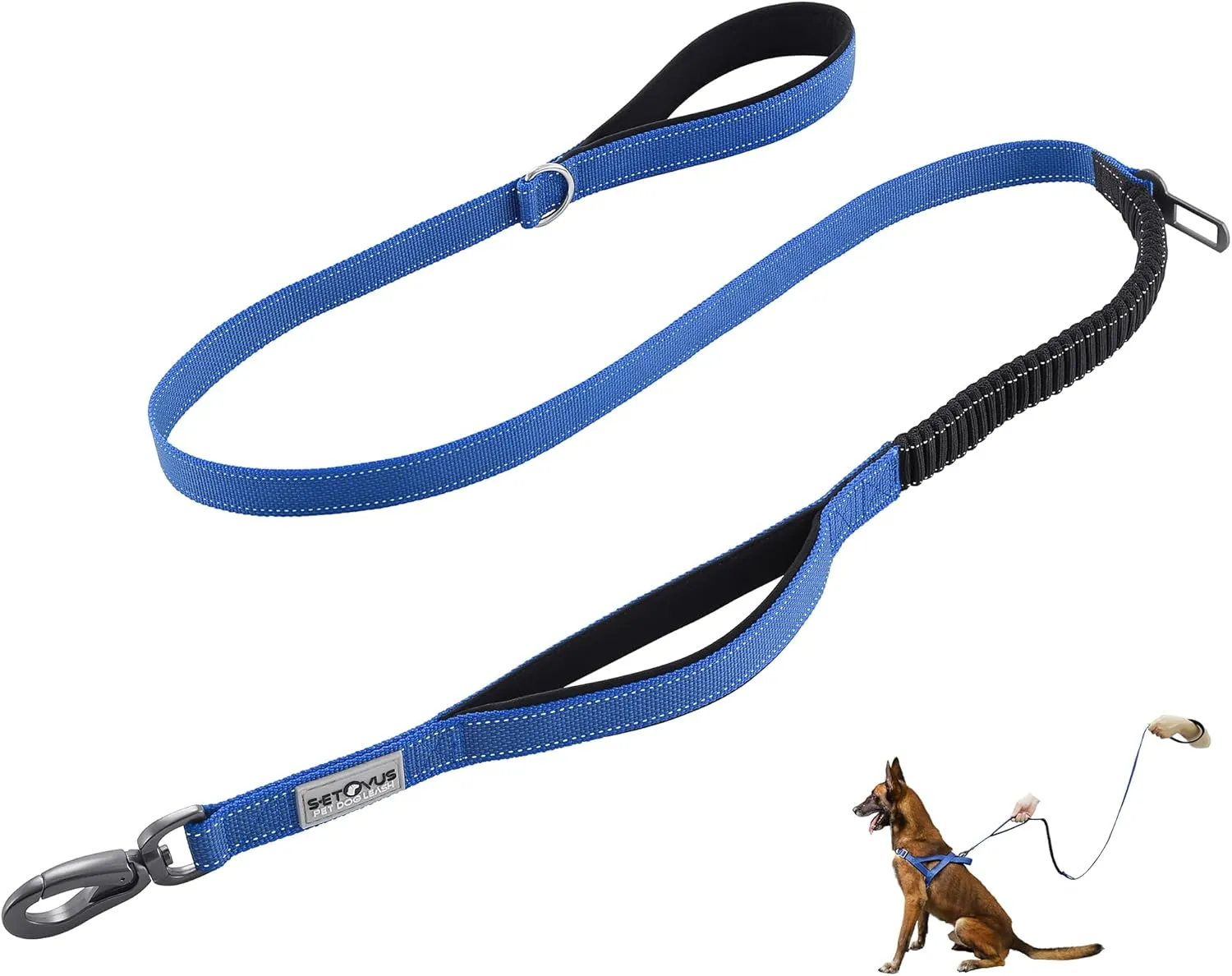 Double Handle Dog Leash - Heavy Duty, 4-6FT Reflective Tactical Leash with 2 Padded Handles, Shock Absorbing Bungee, Car Seatbelt & Easy Snap Hook, for Large, Medium & Small Dogs