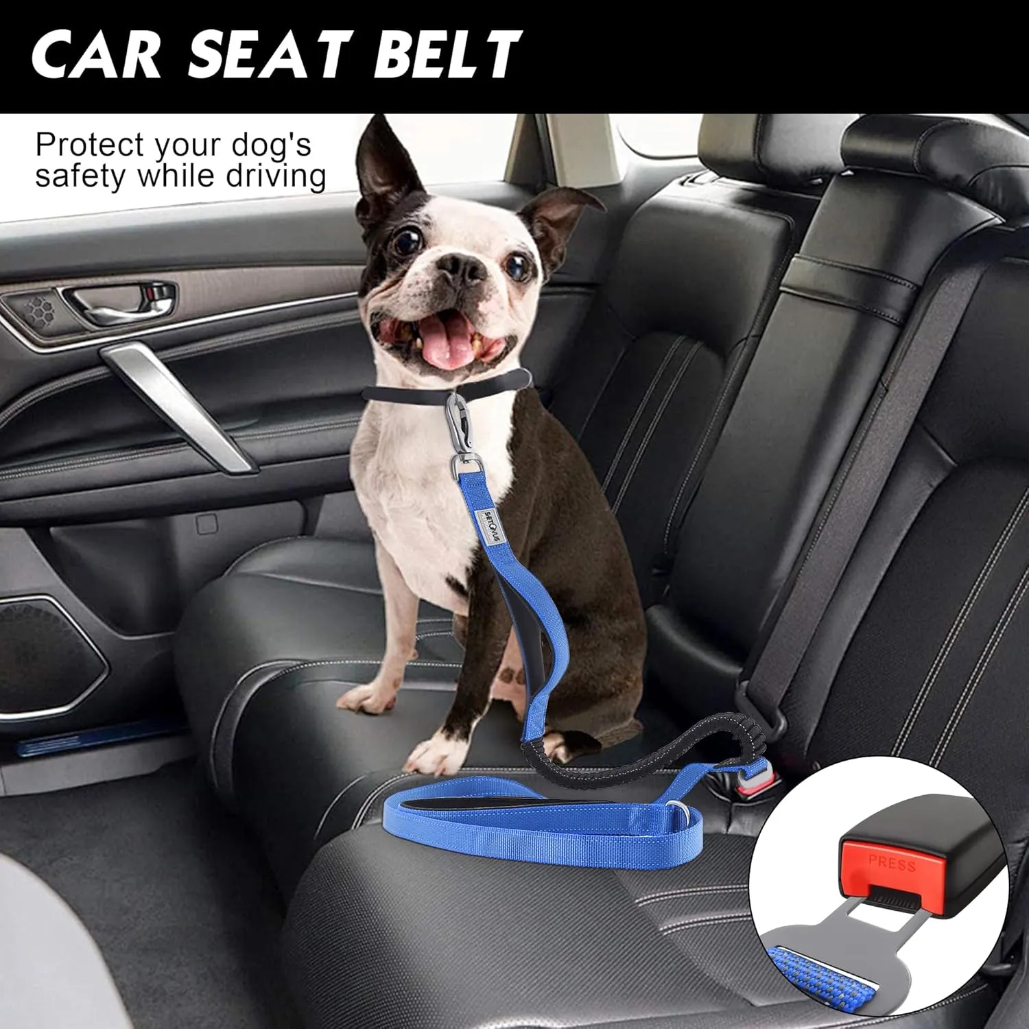 Double Handle Dog Leash - Heavy Duty, 4-6FT Reflective Tactical Leash with 2 Padded Handles, Shock Absorbing Bungee, Car Seatbelt & Easy Snap Hook, for Large, Medium & Small Dogs