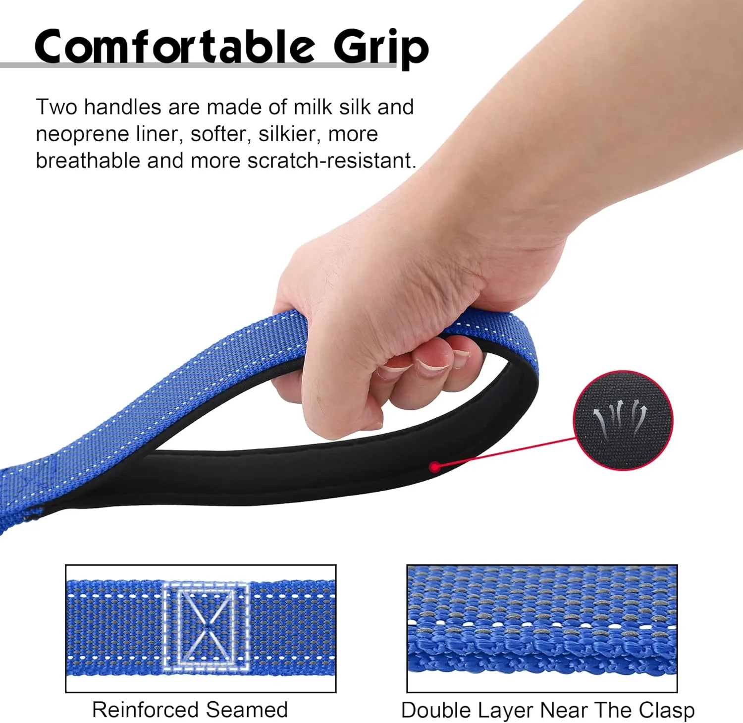 Double Handle Dog Leash - Heavy Duty, 4-6FT Reflective Tactical Leash with 2 Padded Handles, Shock Absorbing Bungee, Car Seatbelt & Easy Snap Hook, for Large, Medium & Small Dogs