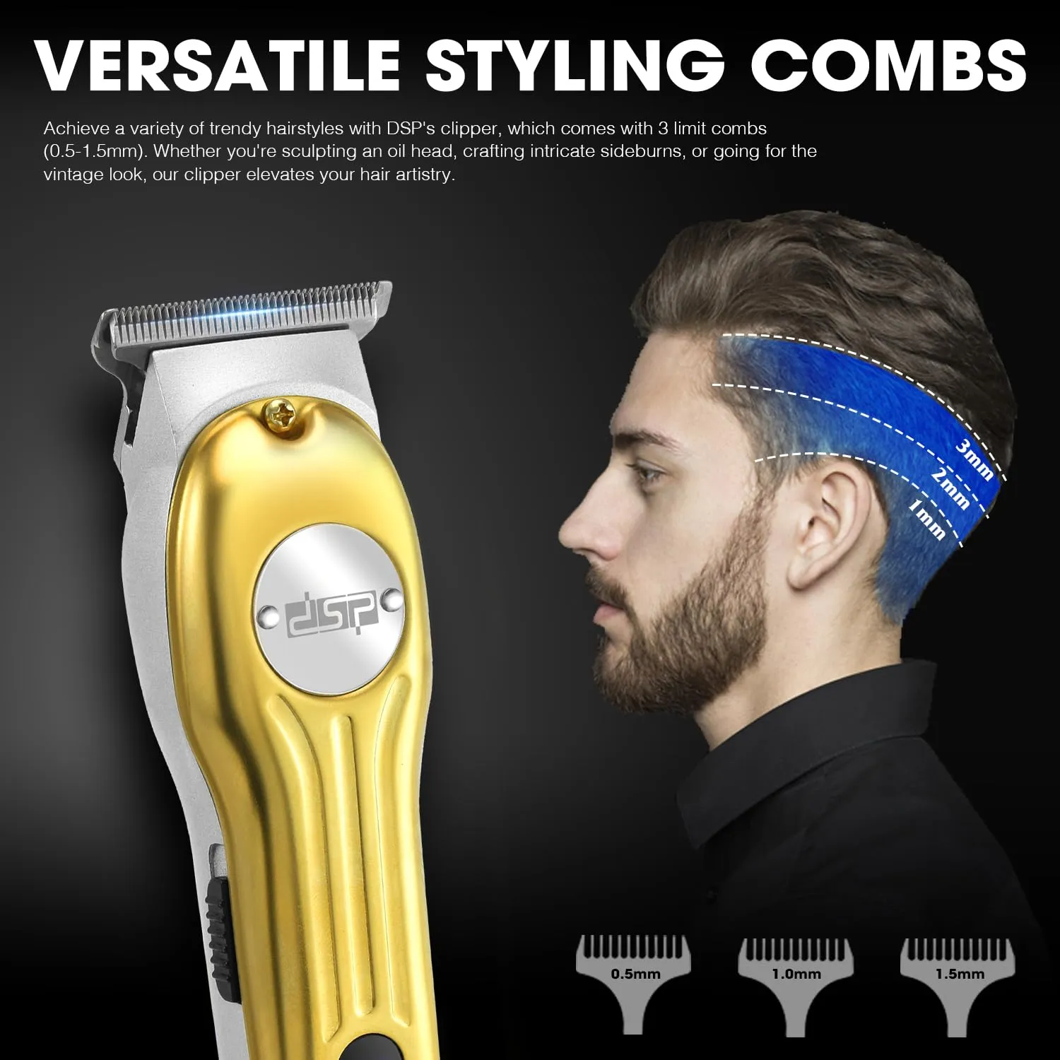 DSP Beard Trimmer for Men, Cordless Hair Clipper Shavers for Men, Facial Hair Trimmer for Beard & Mustache Trimming, Professional Haircut Kit for Men Rechargeable LED Display (Gold)