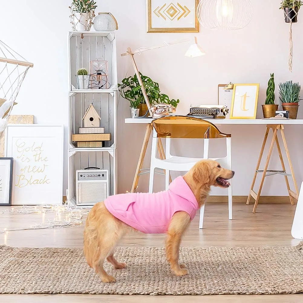 EXPAWLORER Dog Hoodie with Pocket, Polar Fleece Dog Sweatshirt Fall Cold Winter Sleeveless Sweater with Hood, Warm Cozy Pet Clothes for Small to Large Dogs Boys and Girls (Pink, L)