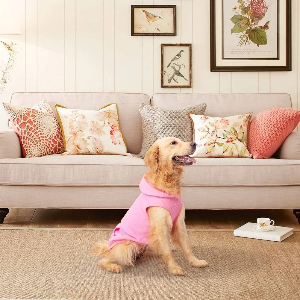 EXPAWLORER Dog Hoodie with Pocket, Polar Fleece Dog Sweatshirt Fall Cold Winter Sleeveless Sweater with Hood, Warm Cozy Pet Clothes for Small to Large Dogs Boys and Girls (Pink, L)