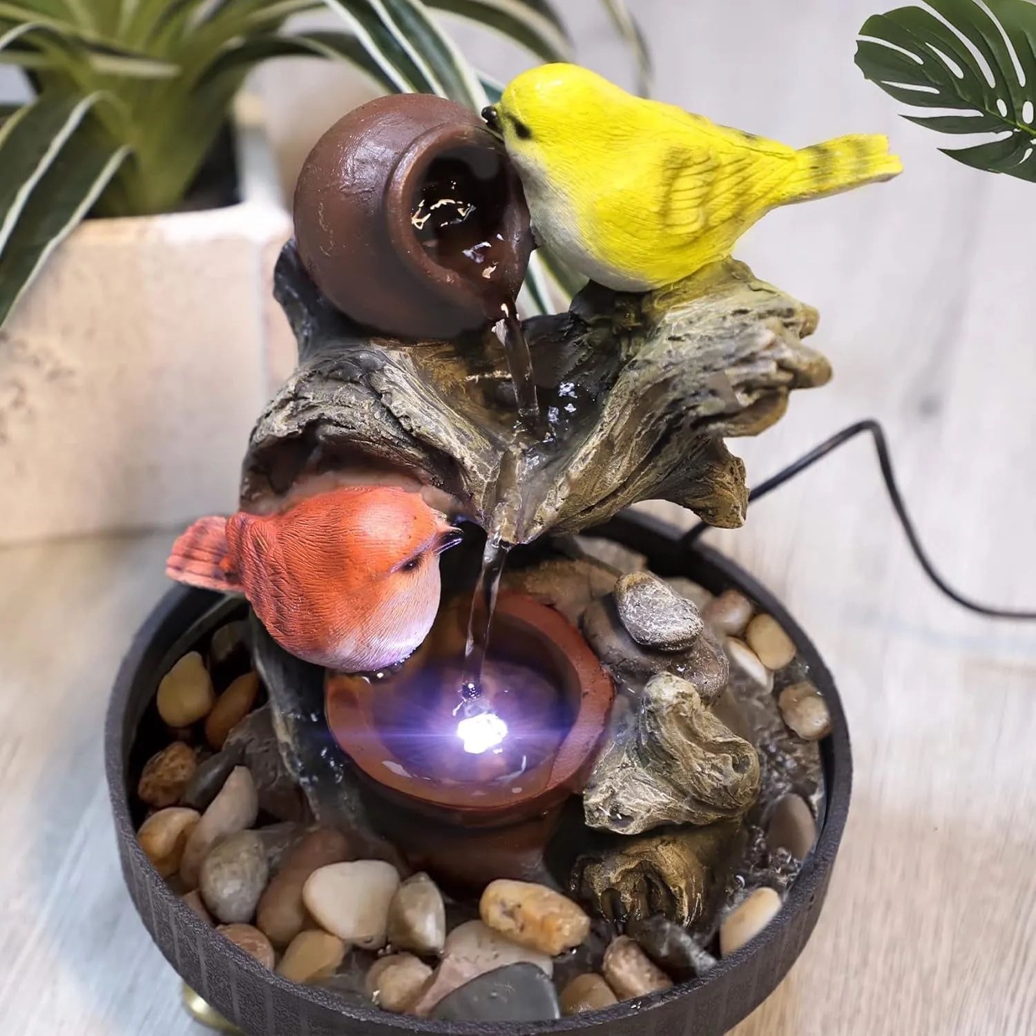 Ferrisland Tabletop Fountain Desktop Electric Water Fountain Decor W/Led - Indoor Portable Tabletop Decorative Zen Meditation Waterfall Kit Includes Submersible Pump