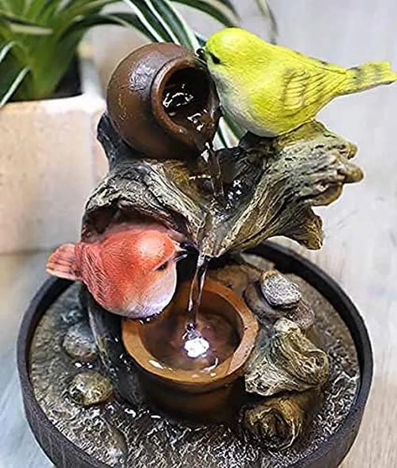 Ferrisland Tabletop Fountain Desktop Electric Water Fountain Decor W/Led - Indoor Portable Tabletop Decorative Zen Meditation Waterfall Kit Includes Submersible Pump