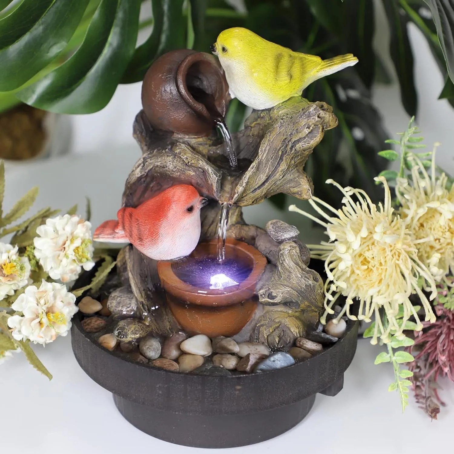 Ferrisland Tabletop Fountain Desktop Electric Water Fountain Decor W/Led - Indoor Portable Tabletop Decorative Zen Meditation Waterfall Kit Includes Submersible Pump