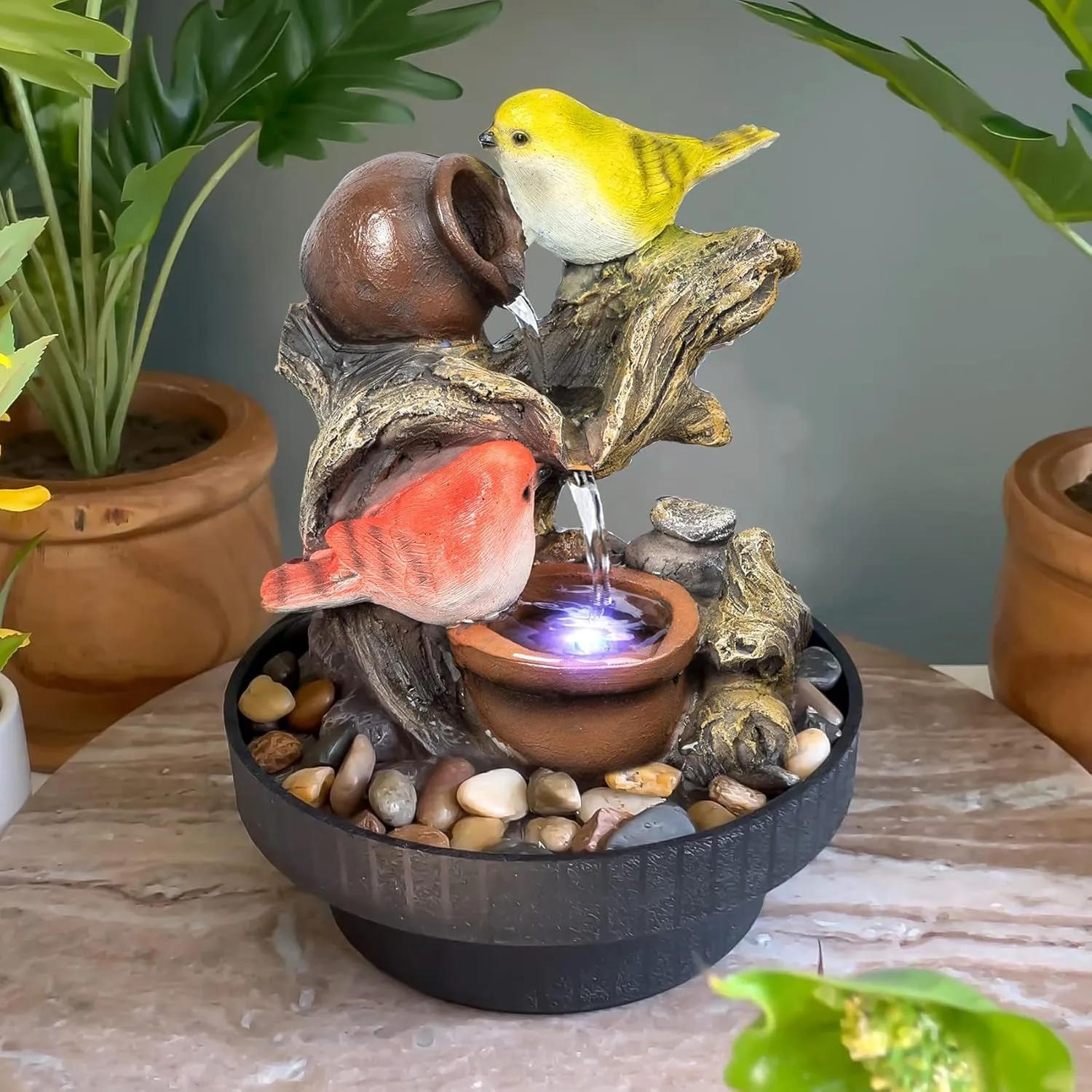Ferrisland Tabletop Fountain Desktop Electric Water Fountain Decor W/Led - Indoor Portable Tabletop Decorative Zen Meditation Waterfall Kit Includes Submersible Pump