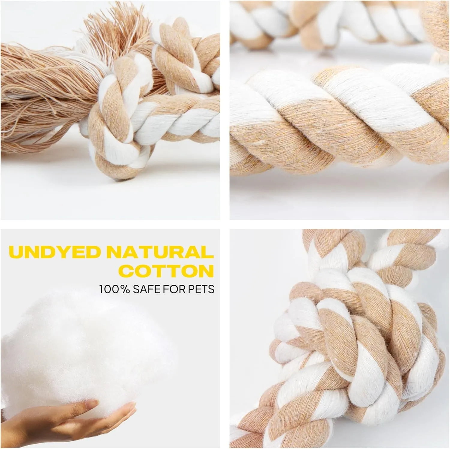 Fida Heavy Duty Dog Rope Toys for Aggressive Chewers 4pcs Pack  Natural Cotton Dog Chew Toys for Large Dogs, Tug-of-War & Fetch Rope Ball/Ring/Knot/Twist to Keep Them Busy