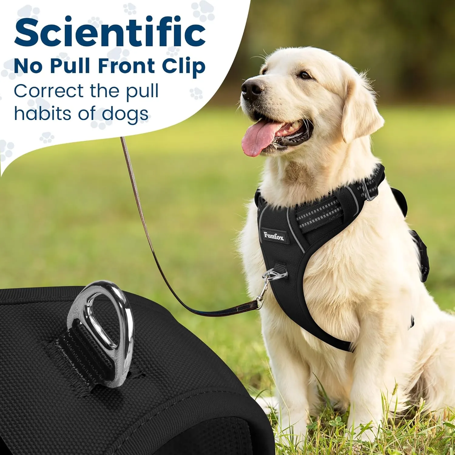 Funfox Dog Harness No Pull, Adjustable Dog Vest Harness Super Soft, 2 Leash Clips Anti Pull, Vertical Handle Easy to Control, Reflective Night Walking for Large Breed, Black, L