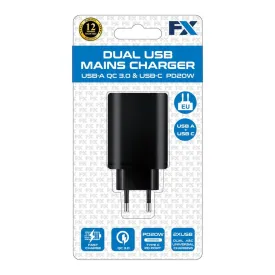 FX Dual EU Main Charger USB-C and USB-A, Black