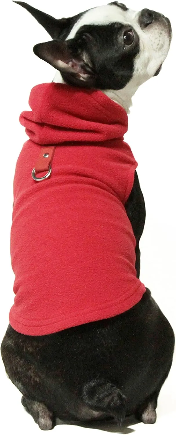 Gooby Fleece Vest Hoodie Dog Sweater - Red, X-Large - Warm Pullover Dog Hoodie with O-Ring Leash for Small to Medium Dogs