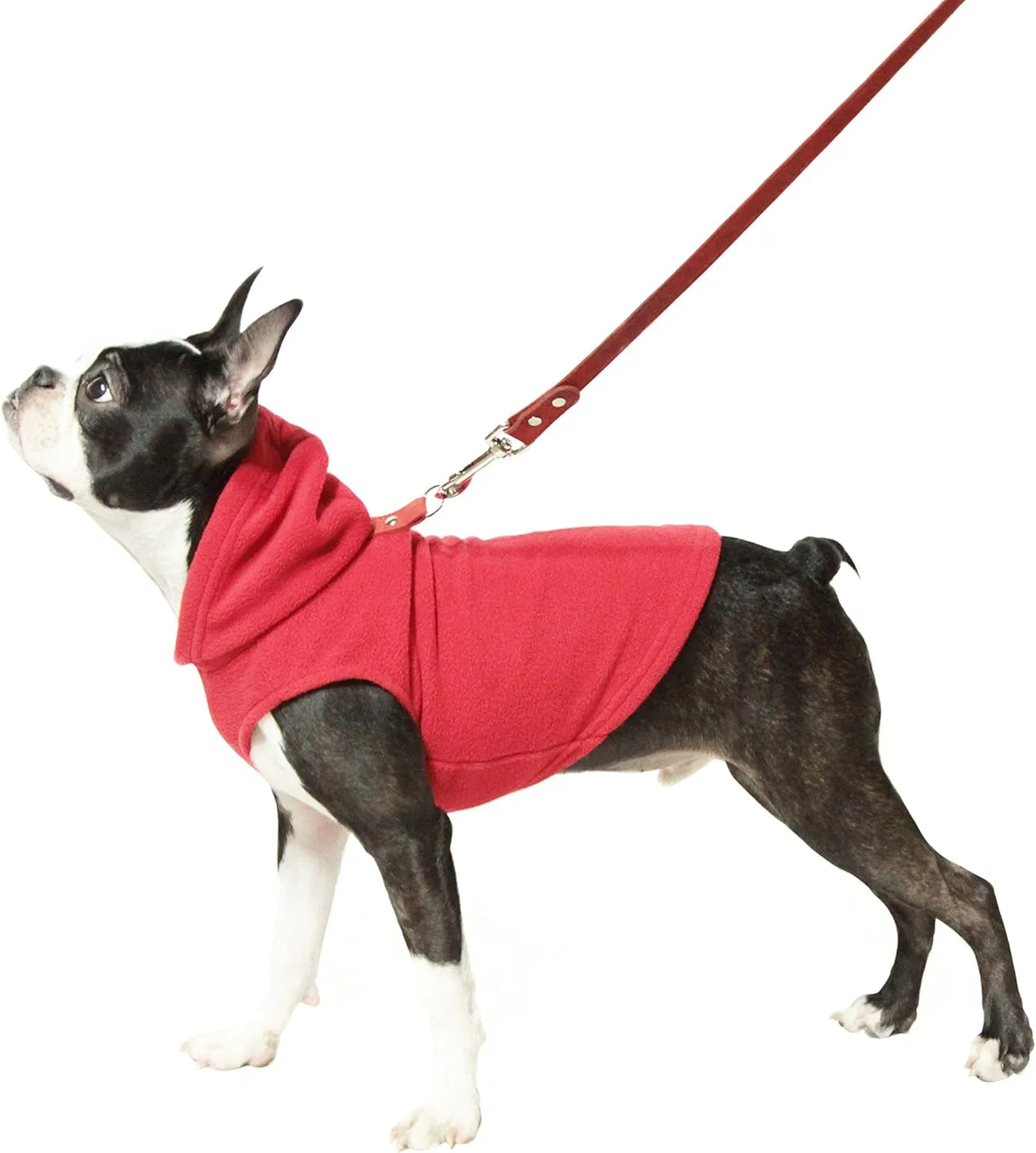 Gooby Fleece Vest Hoodie Dog Sweater - Red, X-Large - Warm Pullover Dog Hoodie with O-Ring Leash for Small to Medium Dogs