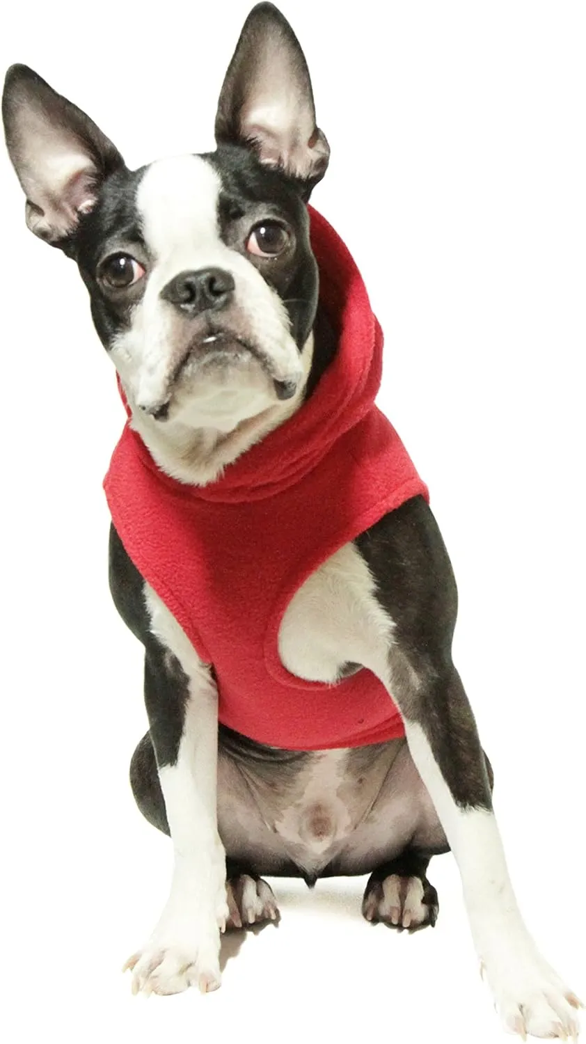 Gooby Fleece Vest Hoodie Dog Sweater - Red, X-Large - Warm Pullover Dog Hoodie with O-Ring Leash for Small to Medium Dogs