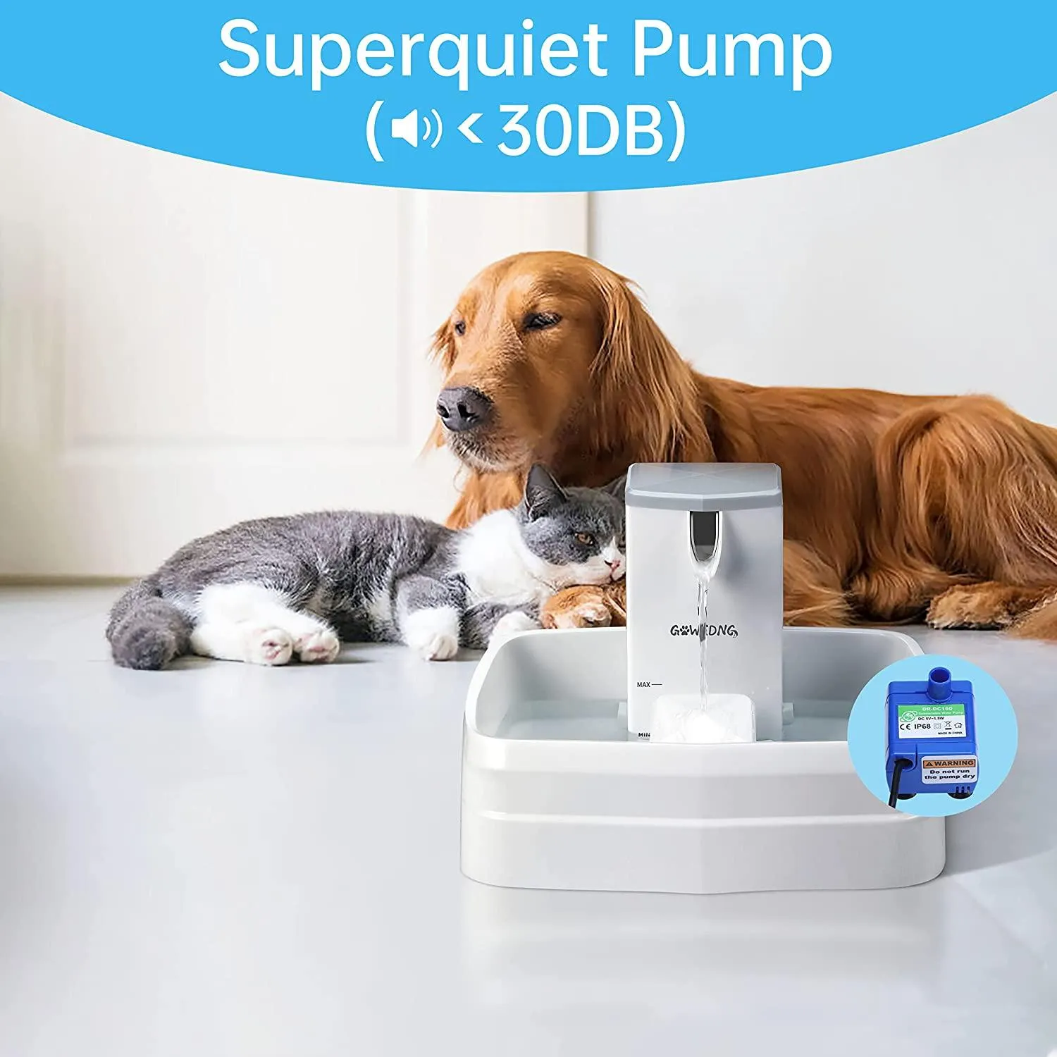 GOWEDNG Cat Water Fountain,3.1L/104Oz Large Capacity Visible Water Level, Ultra-Quiet Pump,Adjustable Water Flow Size,Automatic Dog Drinking Fountain, Suitable for Multiple Pets