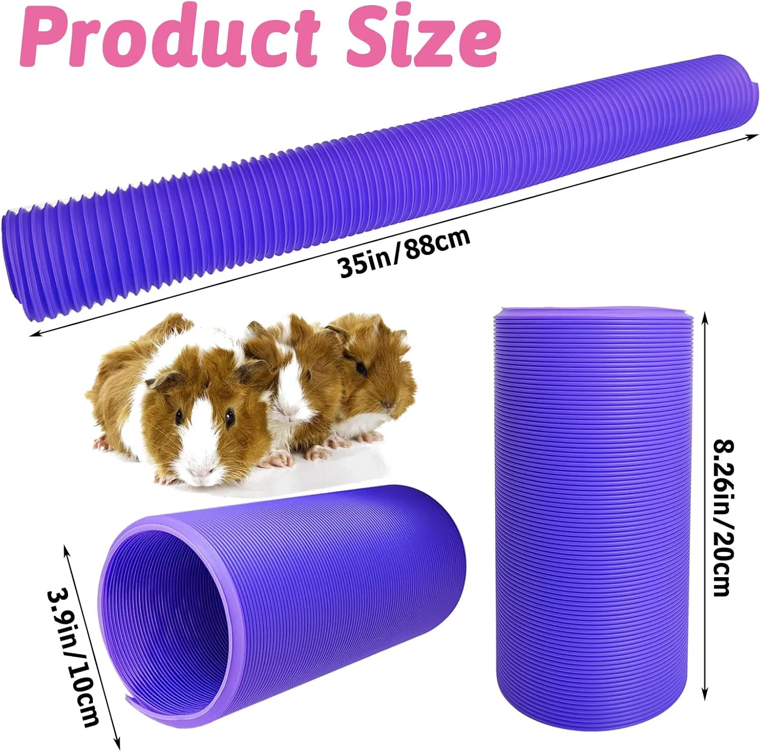 Hamiledyi 2 Pack Hamster Fun Tunnels, Guinea Pigs Plastic Tube, Hamsters Foldable Exercising Training Hideout Tunnel & 2 Pack Grass Balls, Small Animals Toys for Chinchillas Gerbils Ferrets(Purple)