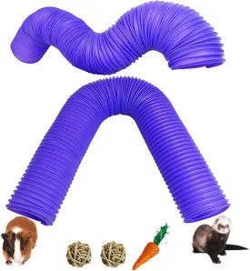 Hamiledyi 2 Pack Hamster Fun Tunnels, Guinea Pigs Plastic Tube, Hamsters Foldable Exercising Training Hideout Tunnel & 2 Pack Grass Balls, Small Animals Toys for Chinchillas Gerbils Ferrets(Purple)