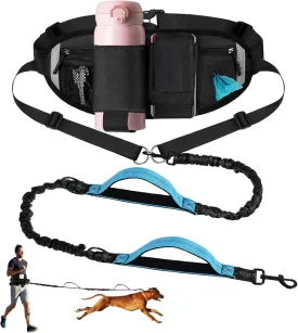 Hands Free Dog Leash, Waist Leash for Dog Walking, Running, Jogging, Waist Leashes with Adjustable Belt, Medium & Large Dogs Running Leashes Hands Free, Dual Padded Handles and Durable Bungee(Blue)