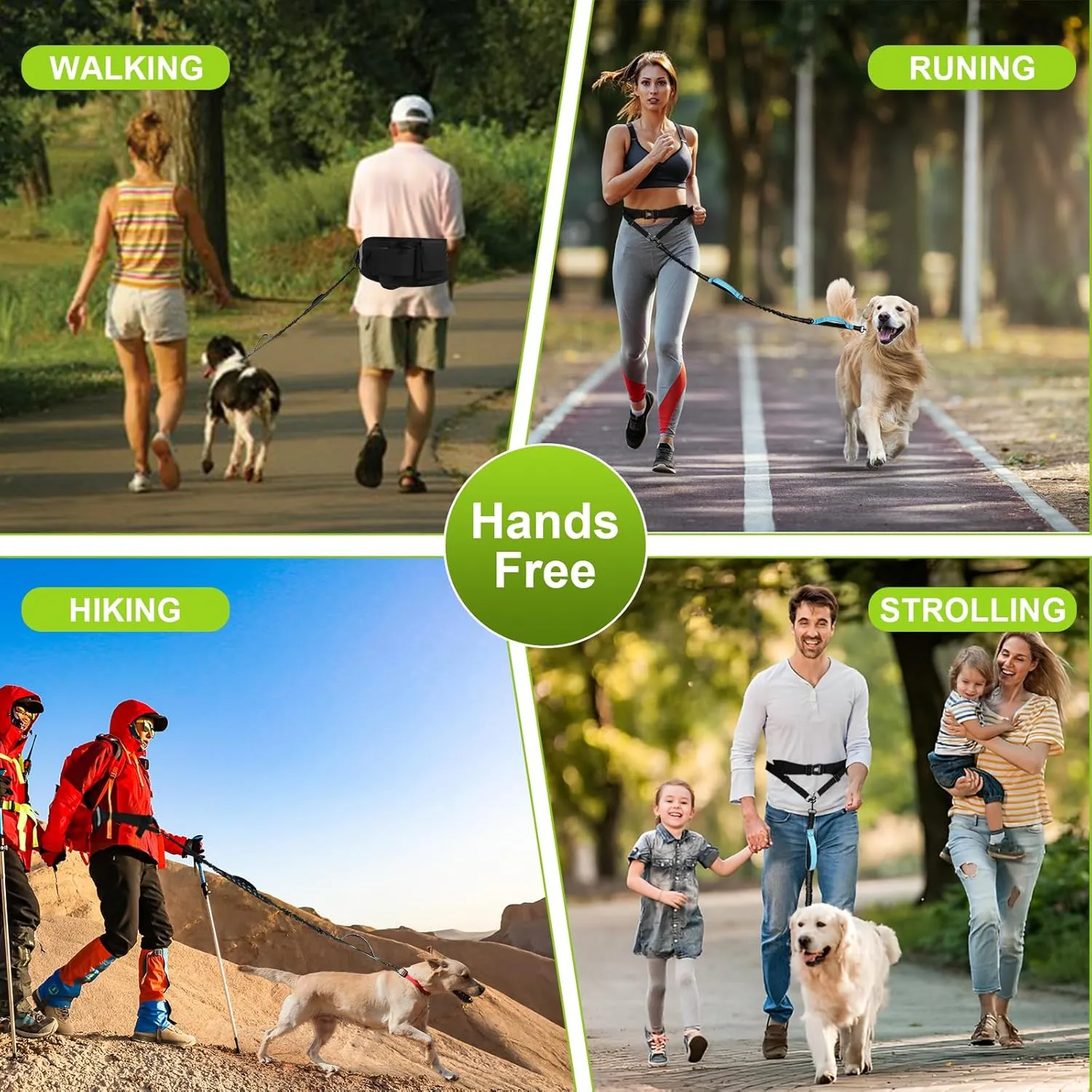 Hands Free Dog Leash, Waist Leash for Dog Walking, Running, Jogging, Waist Leashes with Adjustable Belt, Medium & Large Dogs Running Leashes Hands Free, Dual Padded Handles and Durable Bungee(Blue)