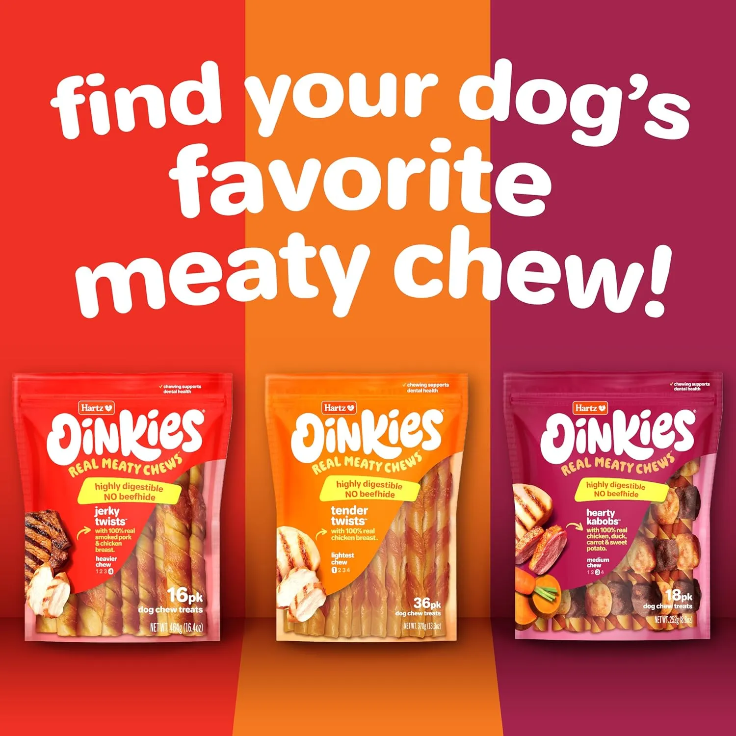 Hartz Oinkies Smoked Twists with Naturally Smoked Pork Rawhide-Free Dog Treats, Highly Digestible Long Lasting Dog Chews, 40 Count