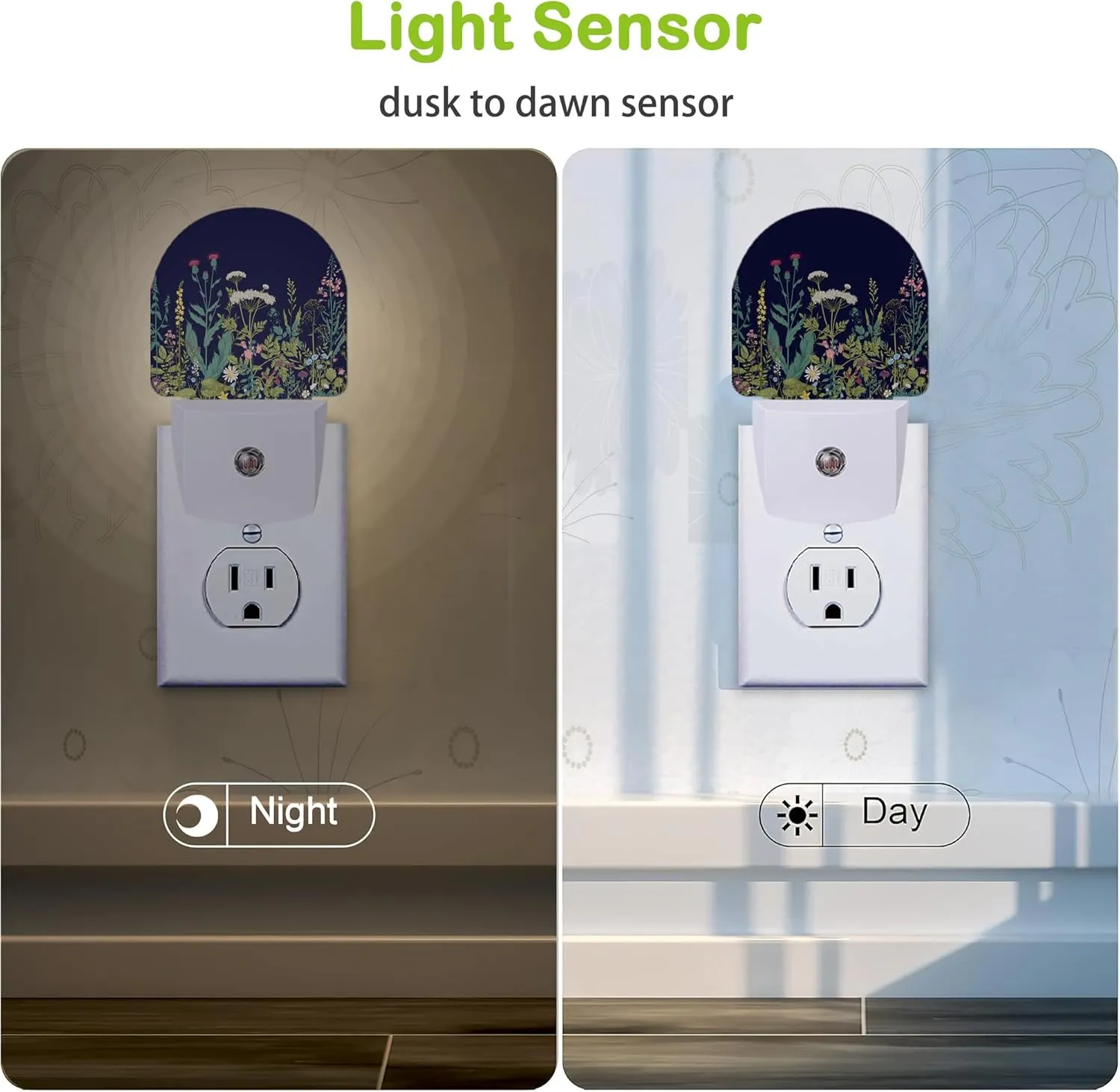 Herbs Wild Flowers Night Light,Plug into Wall Nightlights with Dusk to Dawn Light Sensors,Nightlights for Bedroom/Bathroom/Hallway/Kitchen,Nightlight for Boys Girls Women Men