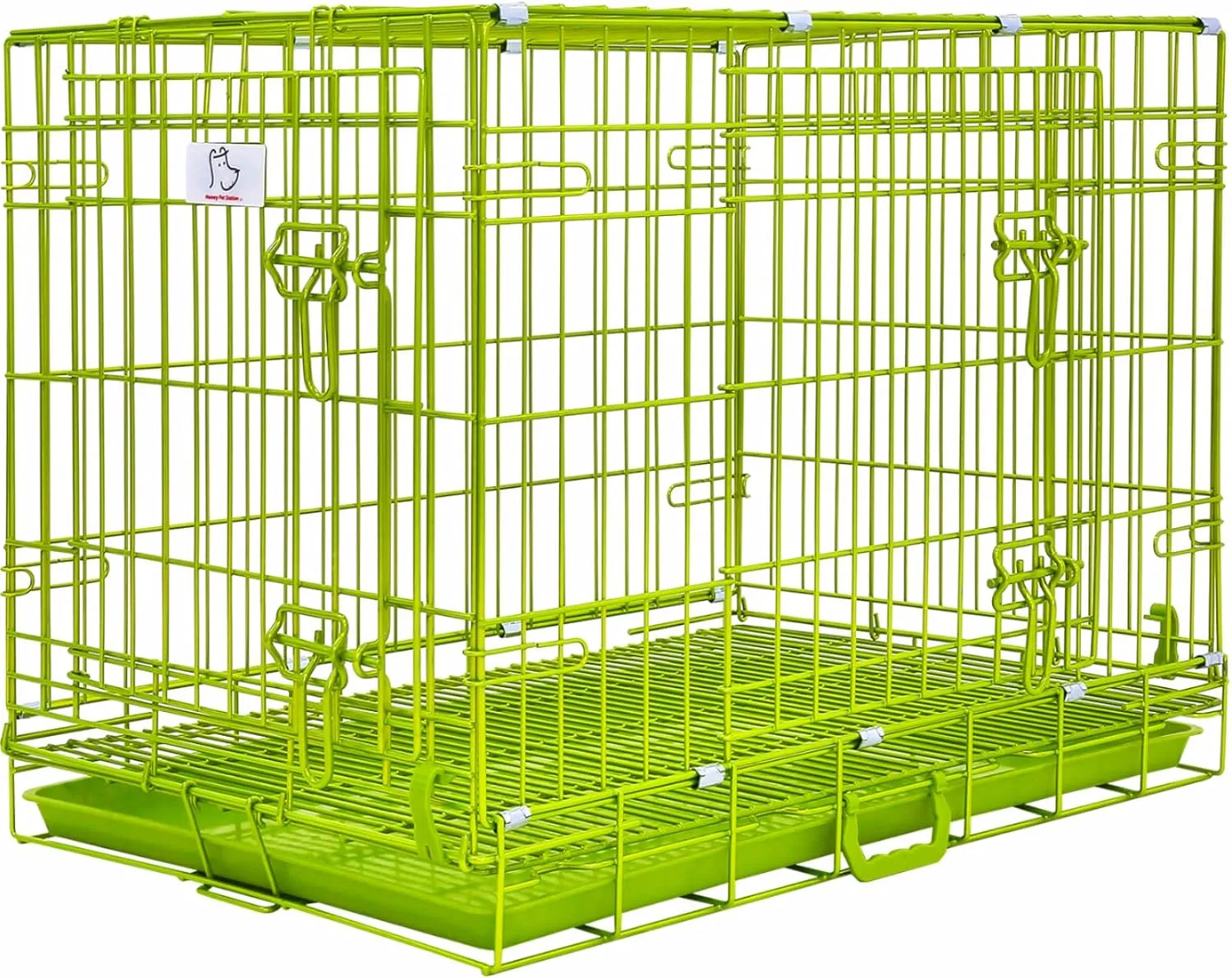 HOMEY PET 30 Inch Dog Kennel Indoor, Green Dog Cage for Small Dogs Foldable Dog Crates for Medium Dogs Nano-Coated Metal Wire Dog Crate with Removable Floor Grid Tray, Double Doors, Handle for Travel