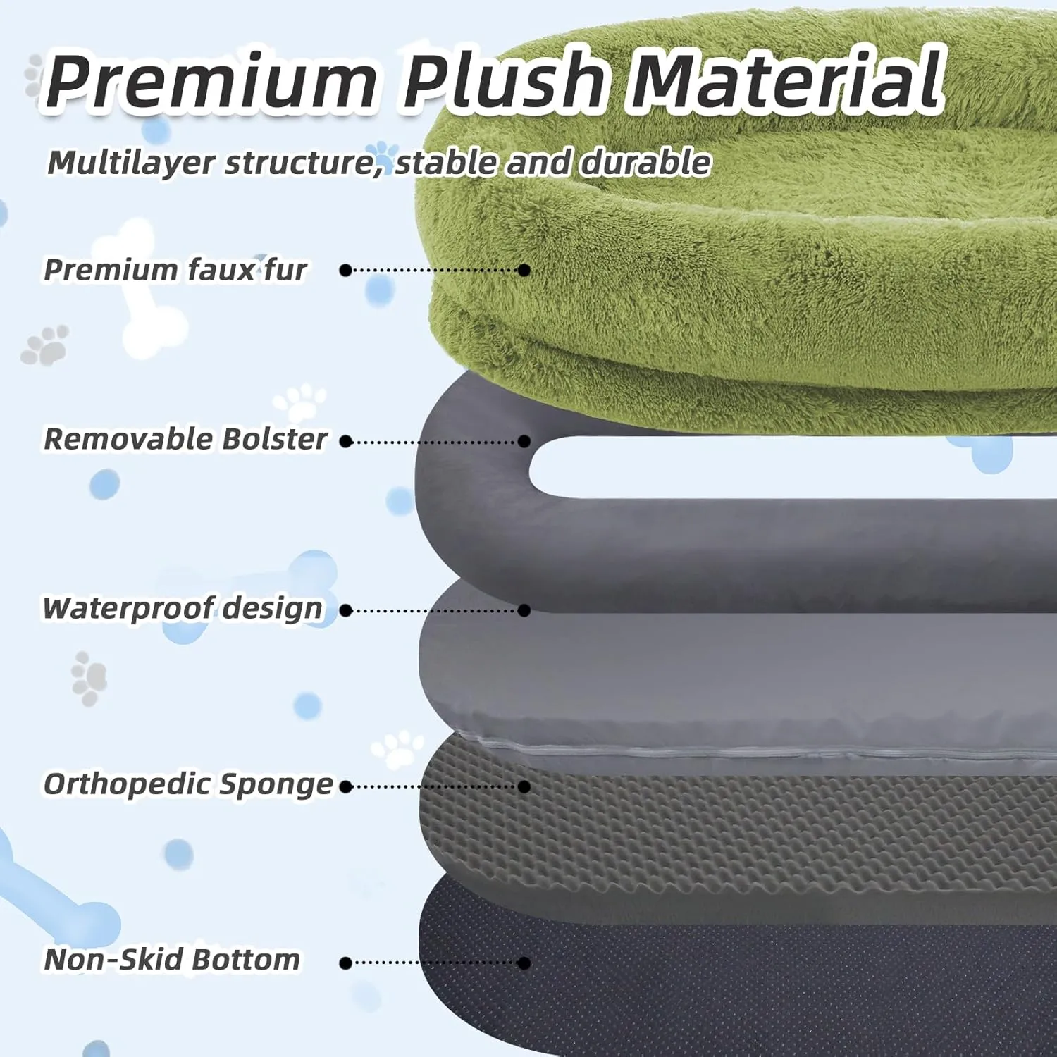 Human Dog Bed, 71''x45''x12'' Size Fits You and Pets, Washable Faux Fur Dog Bed for People Doze Off, Napping Orthopedic Dog Bed, Present Plump Pillow, Blanket, Strap - GrassGreen