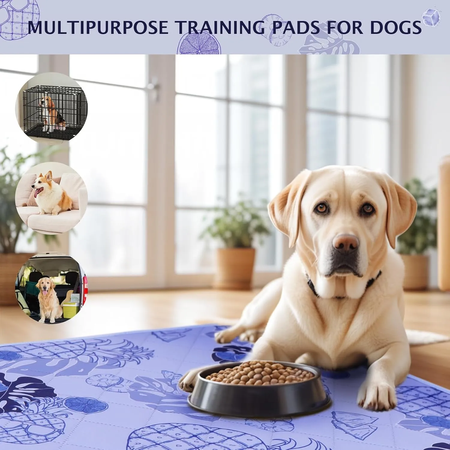 IEUUMLER Washable Pee Pads for Dogs, 2 Pack Non-Slip & Waterproof Pack Whelping Pad, Reusable Washable Puppy Potty Training Pad with Fast Absorbent for Playpen EU007 (Purple Pineapple, 24"X18"-2pcs)