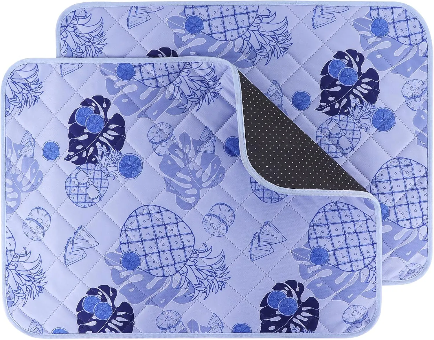 IEUUMLER Washable Pee Pads for Dogs, 2 Pack Non-Slip & Waterproof Pack Whelping Pad, Reusable Washable Puppy Potty Training Pad with Fast Absorbent for Playpen EU007 (Purple Pineapple, 24"X18"-2pcs)
