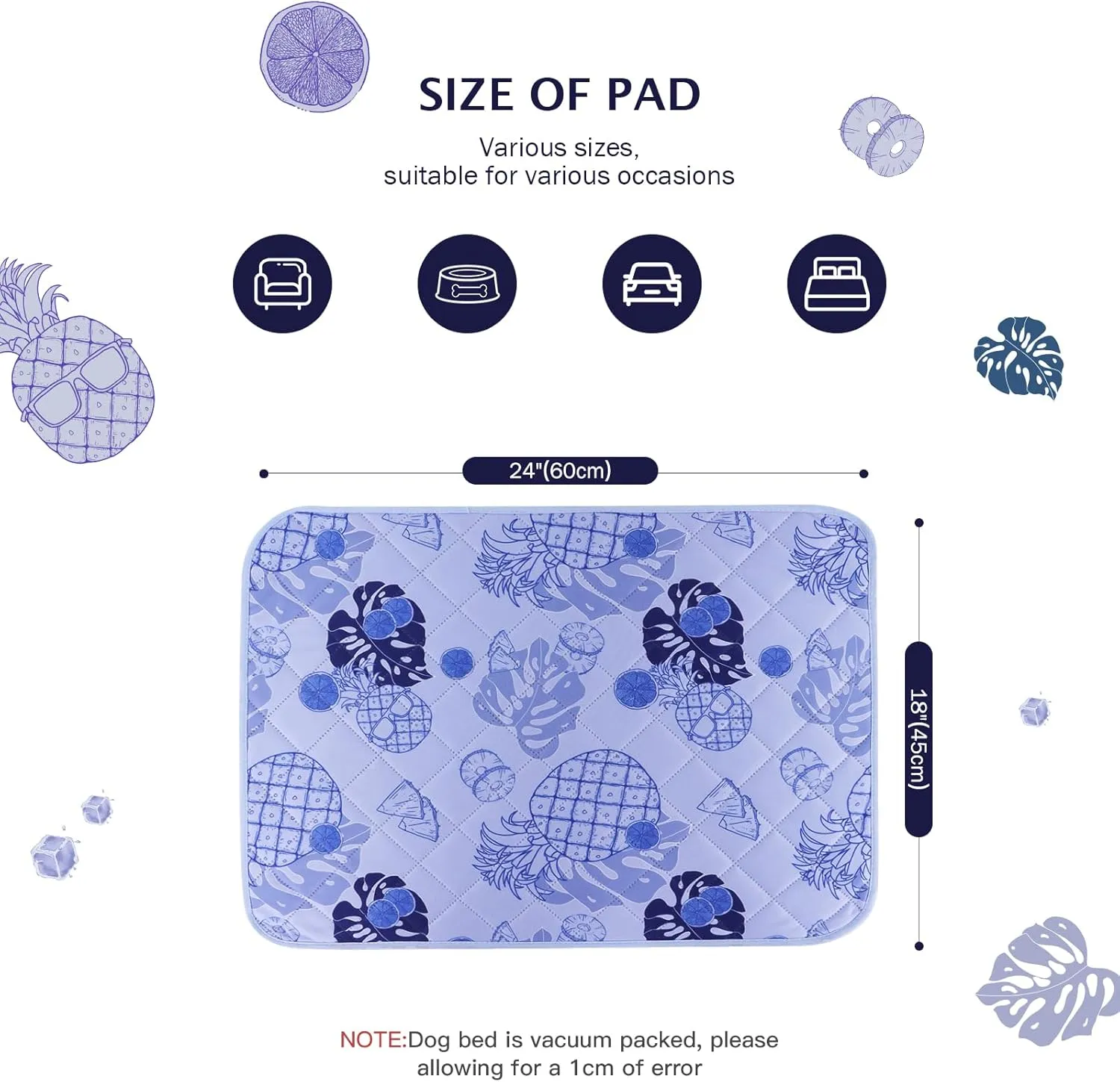 IEUUMLER Washable Pee Pads for Dogs, 2 Pack Non-Slip & Waterproof Pack Whelping Pad, Reusable Washable Puppy Potty Training Pad with Fast Absorbent for Playpen EU007 (Purple Pineapple, 24"X18"-2pcs)