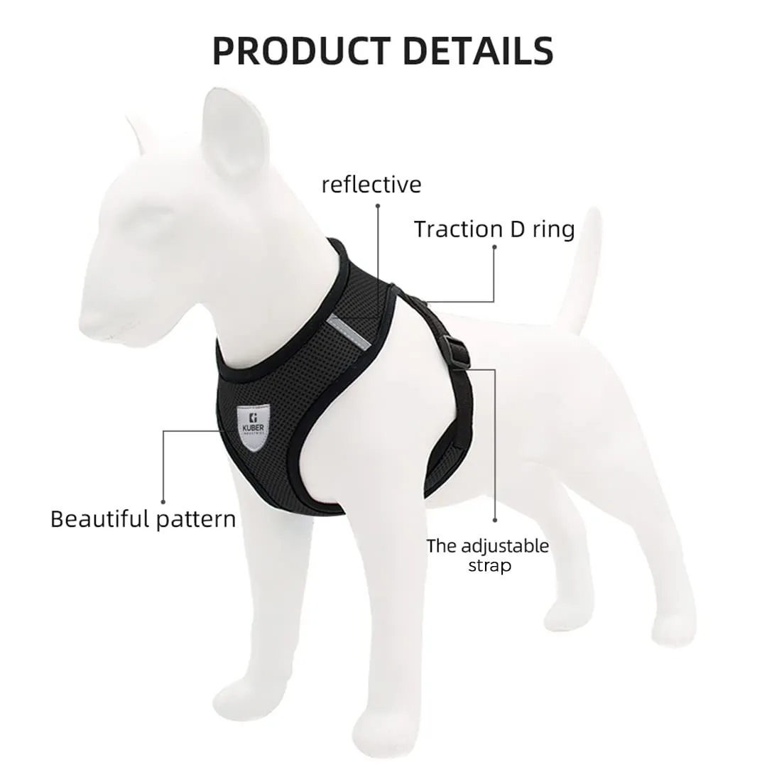 Kuber Industries Reflective Dog Harness With Adjustable Leash|Breathable Polyester Mesh Fabric With Top carry Handle|Large Size|HAT-818|Comfortable No-Pull Grip|Quick Release Buckles|Black (Pack Of 4)