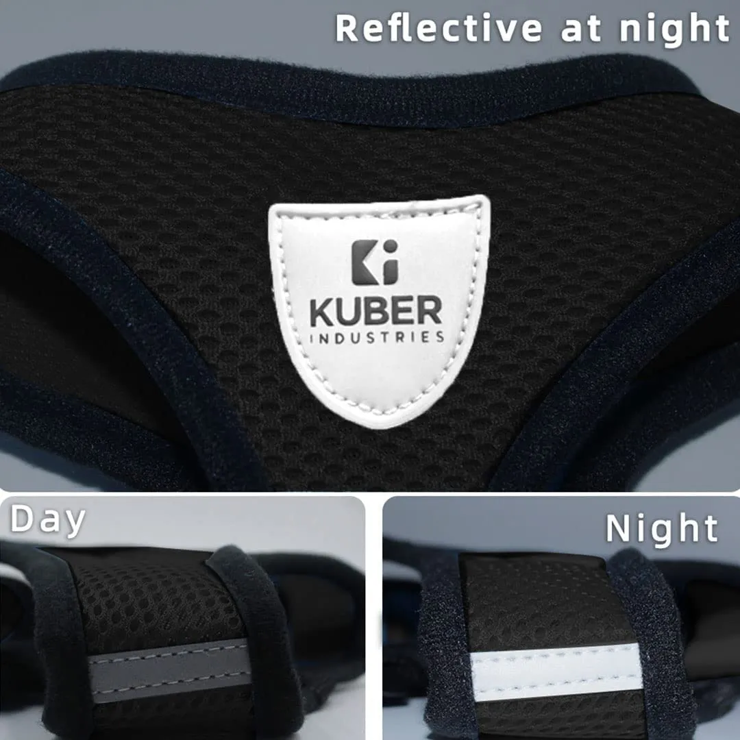 Kuber Industries Reflective Dog Harness With Adjustable Leash|Breathable Polyester Mesh Fabric With Top carry Handle|Large Size|HAT-818|Comfortable No-Pull Grip|Quick Release Buckles|Black (Pack Of 4)