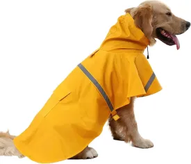 Large Dog Raincoat Adjustable Pet Water Proof Clothes Lightweight Rain Jacket Poncho Hoodies with Strip Reflective,Yellow(M)