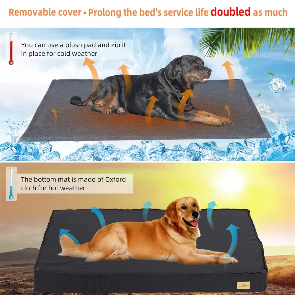 Large Orthopaedic Dog Bed Waterproof Cushion Pet Mattress 2 in 1 Pet Dog Crate Bed with Removable Washable Cover Indoor Outdoor