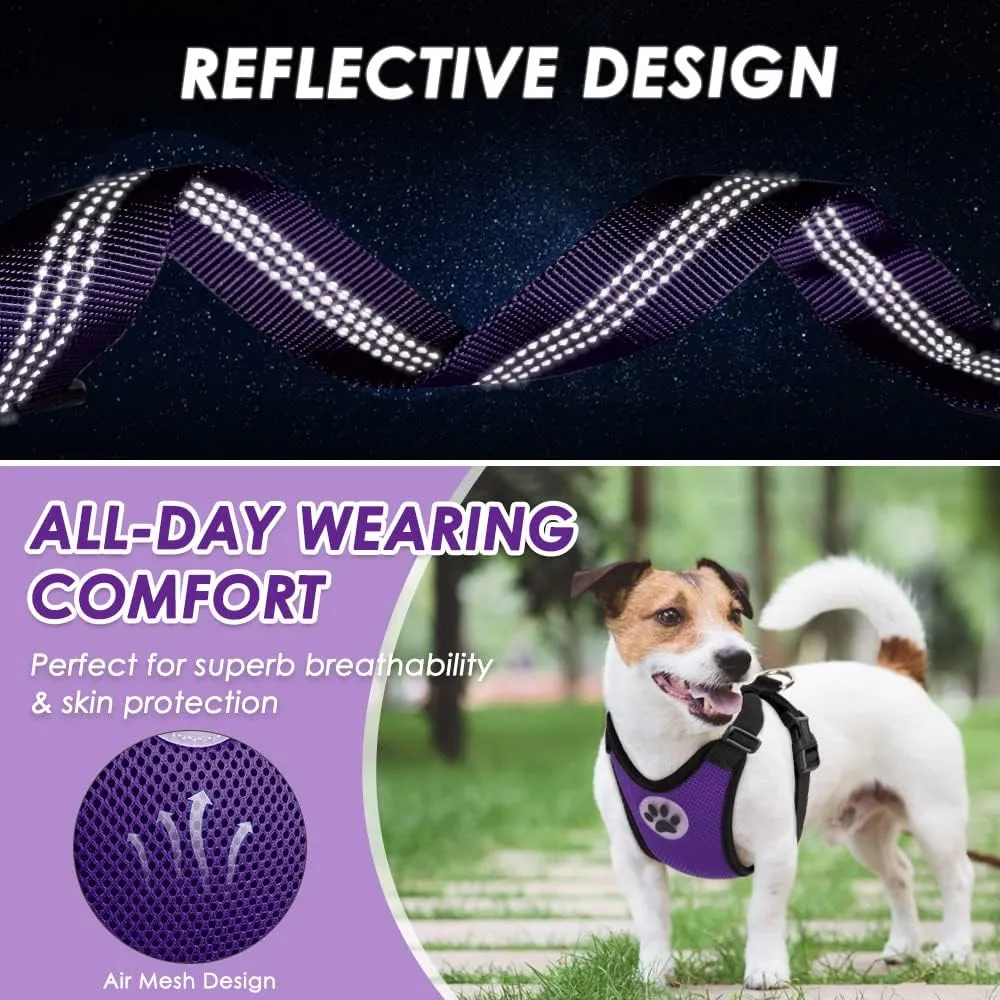 Lukovee Dog Safety Vest Harness with Seatbelt, Seat Belt Adjustable Pet Harnesses Double Breathable Mesh Fabric with Car Vehicle Connector Strap for Dog (Medium, Purple)