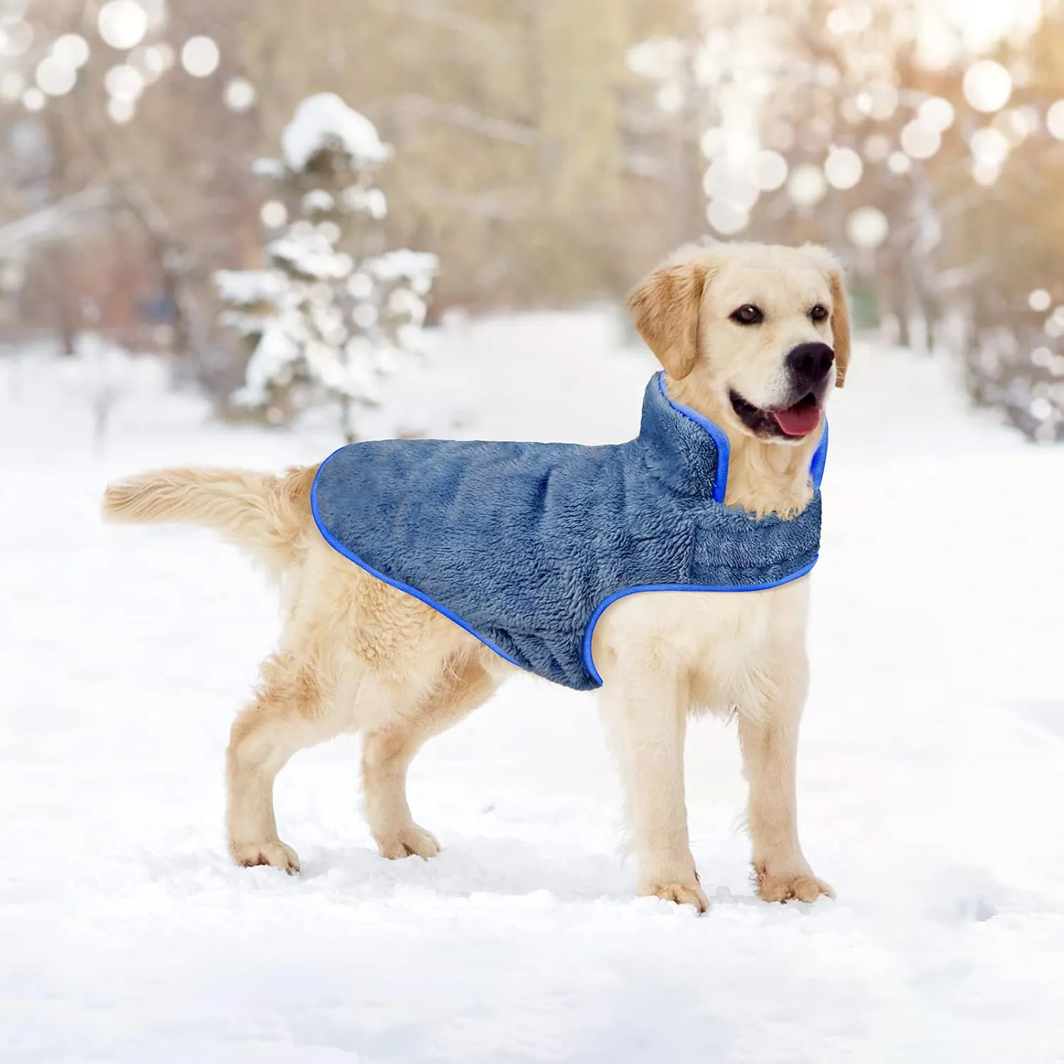 Malier Reversible Fleece Dog Coat, Windproof Warm Jacket for Dogs, Snow Vest - Blue, Small