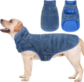 Malier Reversible Fleece Dog Coat, Windproof Warm Jacket for Dogs, Snow Vest - Blue, Small