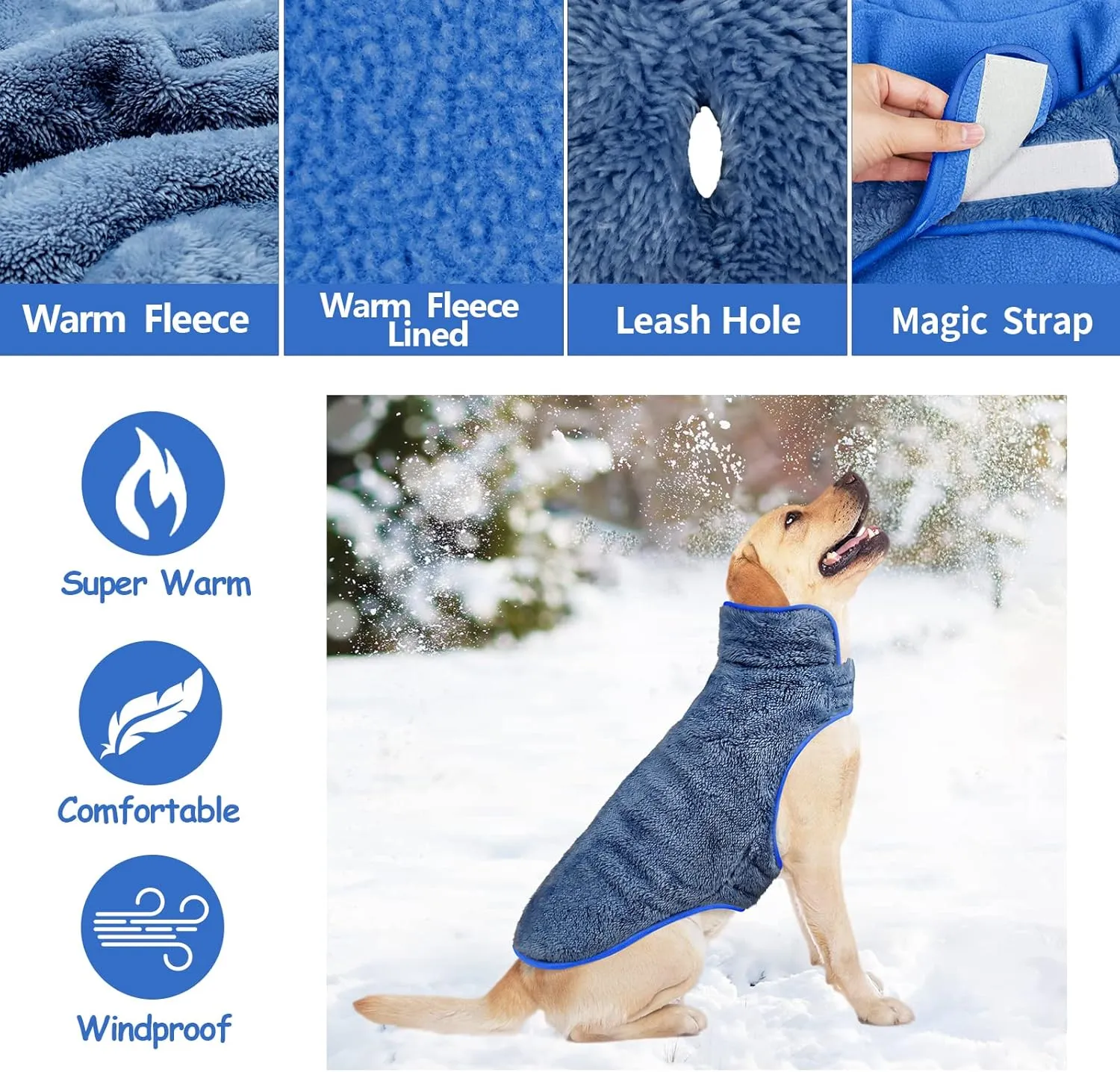 Malier Reversible Fleece Dog Coat, Windproof Warm Jacket for Dogs, Snow Vest - Blue, Small