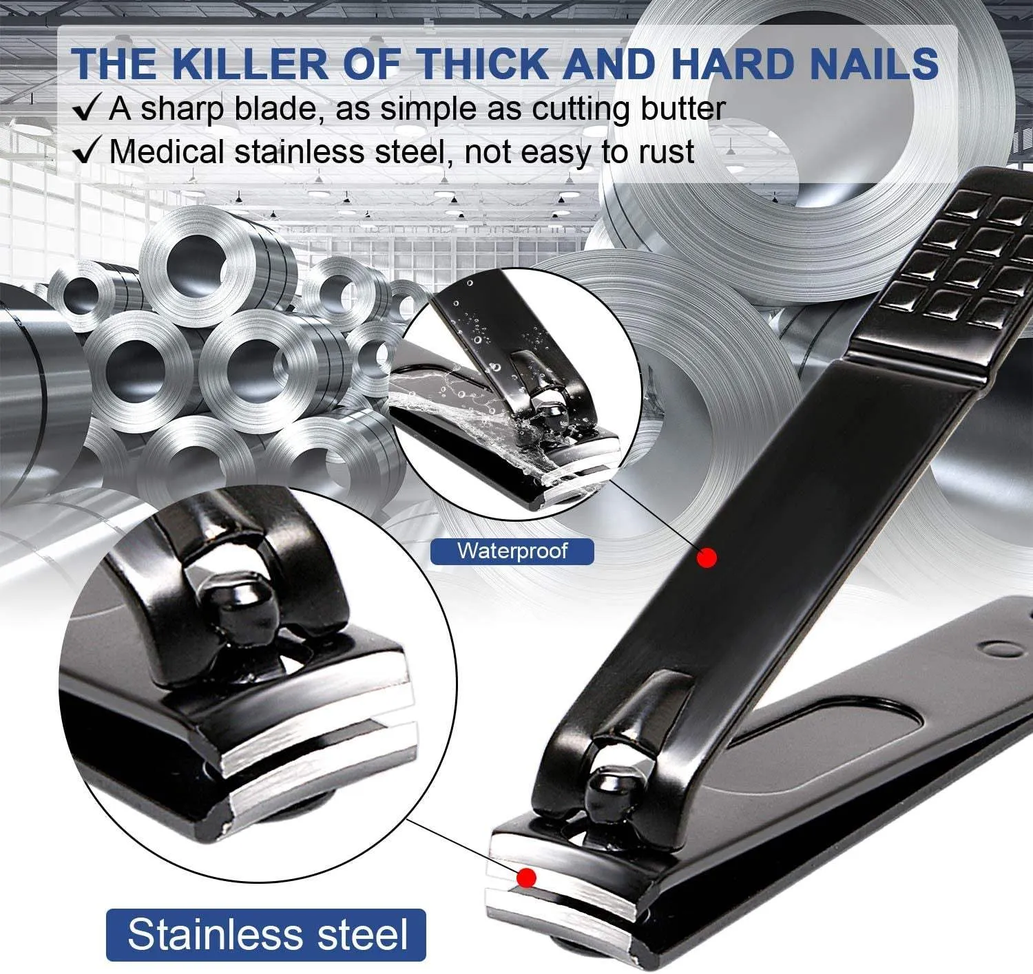 Manicure Pedicure Kit Nail Clippers Set Fingernails & Toenails Vibrissac Scissor 5 Pieces Best Care Tools for Man & Women with Travel Case (Gray/Black_A) (Gray/Black_A)