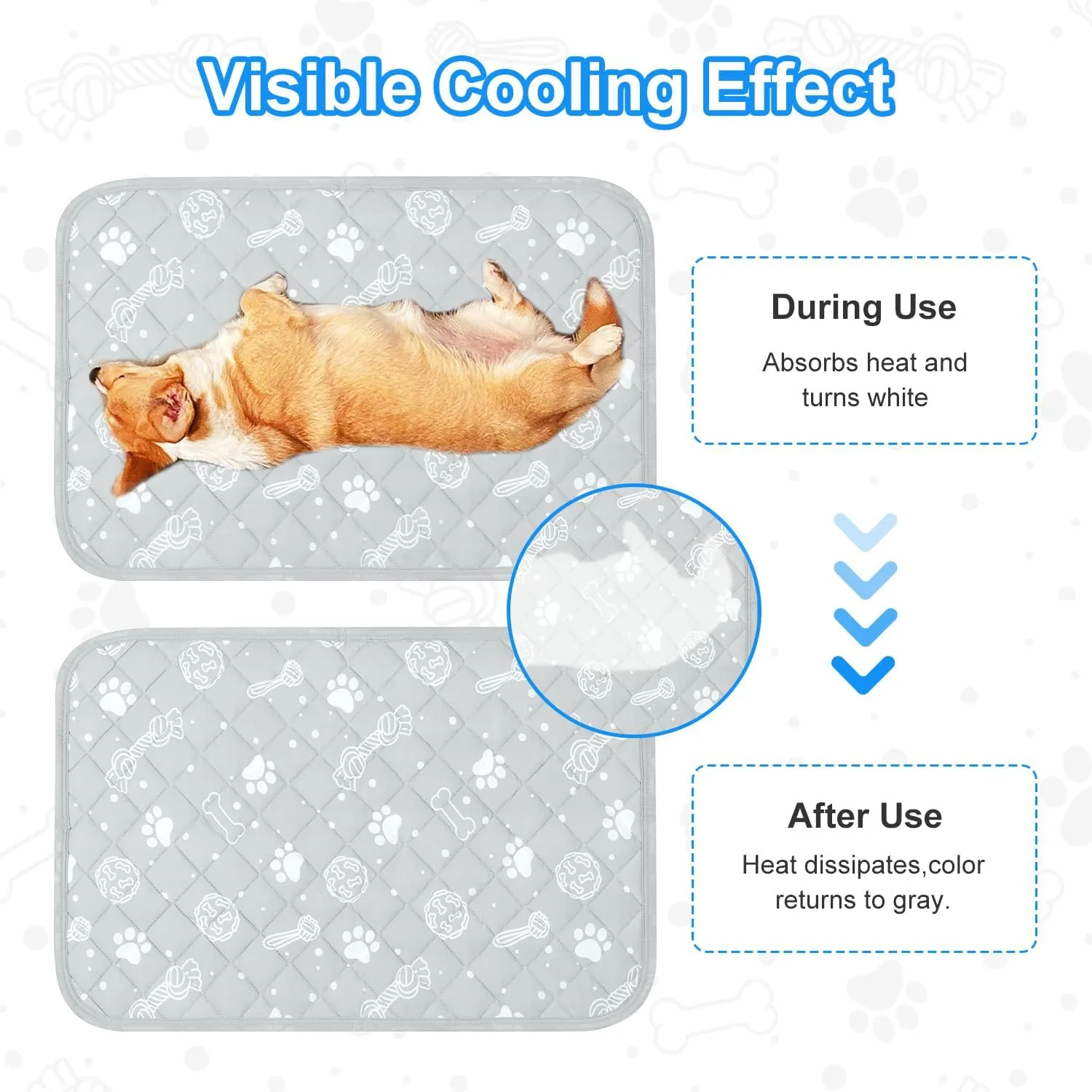 MH MYLUNE HOME Dog/Cat Cooling Mat, Arc-Chill Cooling Fiber & Endothermic Color Changing Pet Mat, 20'x30', Foldable & Washable, Non-Toxic Summer Pet Blanket, Light Gray