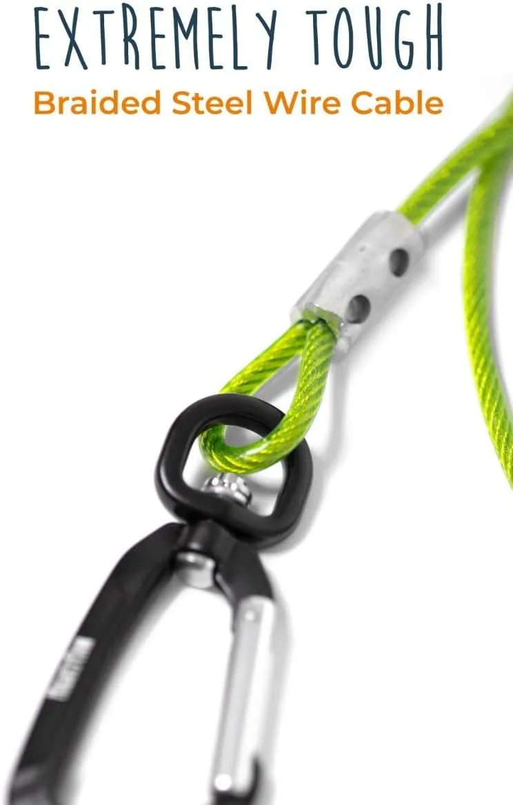 Mighty Paw Dog Leash - Anti Biting Pets Leashes - Chew Proof Metal Cable - Ideal for Large Dogs and Teething Puppies - Braided Cord with Padded Handle - Six Foot - Green
