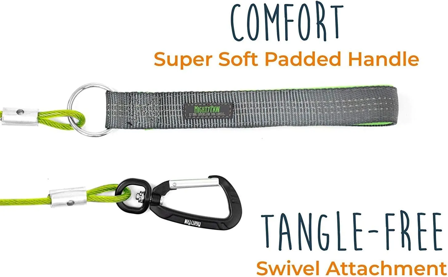 Mighty Paw Dog Leash - Anti Biting Pets Leashes - Chew Proof Metal Cable - Ideal for Large Dogs and Teething Puppies - Braided Cord with Padded Handle - Six Foot - Green