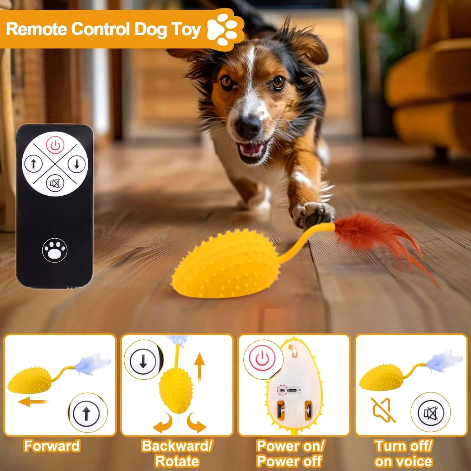 Mity rain Interactive Dog Toys, Remote Control Dog Toy with Feather Tail and Charger, Funny Dog Toys for Small Medium Dogs Outdoor and Indoor, Dog Toys to Keep Them Busy