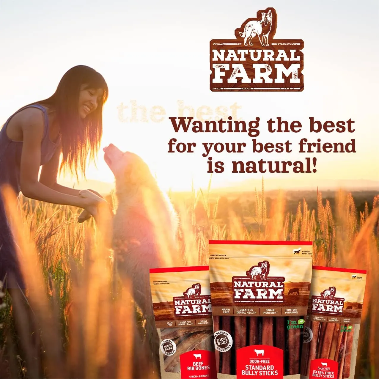 Natural Farm Odor-Free Super Collagen Dog Chews (6-Inch, 20-Pack) The First Ever Real Bull Sticks Alternative: 100% Natural Angus Hide Collagen Treats - More Protein, More Chew Time for All Dogs