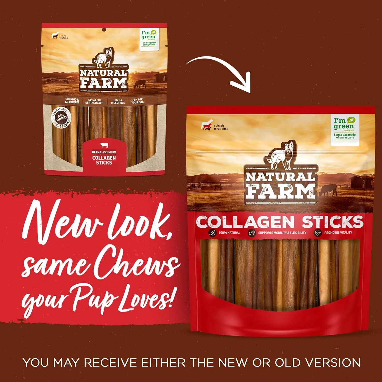 Natural Farm Odor-Free Super Collagen Dog Chews (6-Inch, 20-Pack) The First Ever Real Bull Sticks Alternative: 100% Natural Angus Hide Collagen Treats - More Protein, More Chew Time for All Dogs