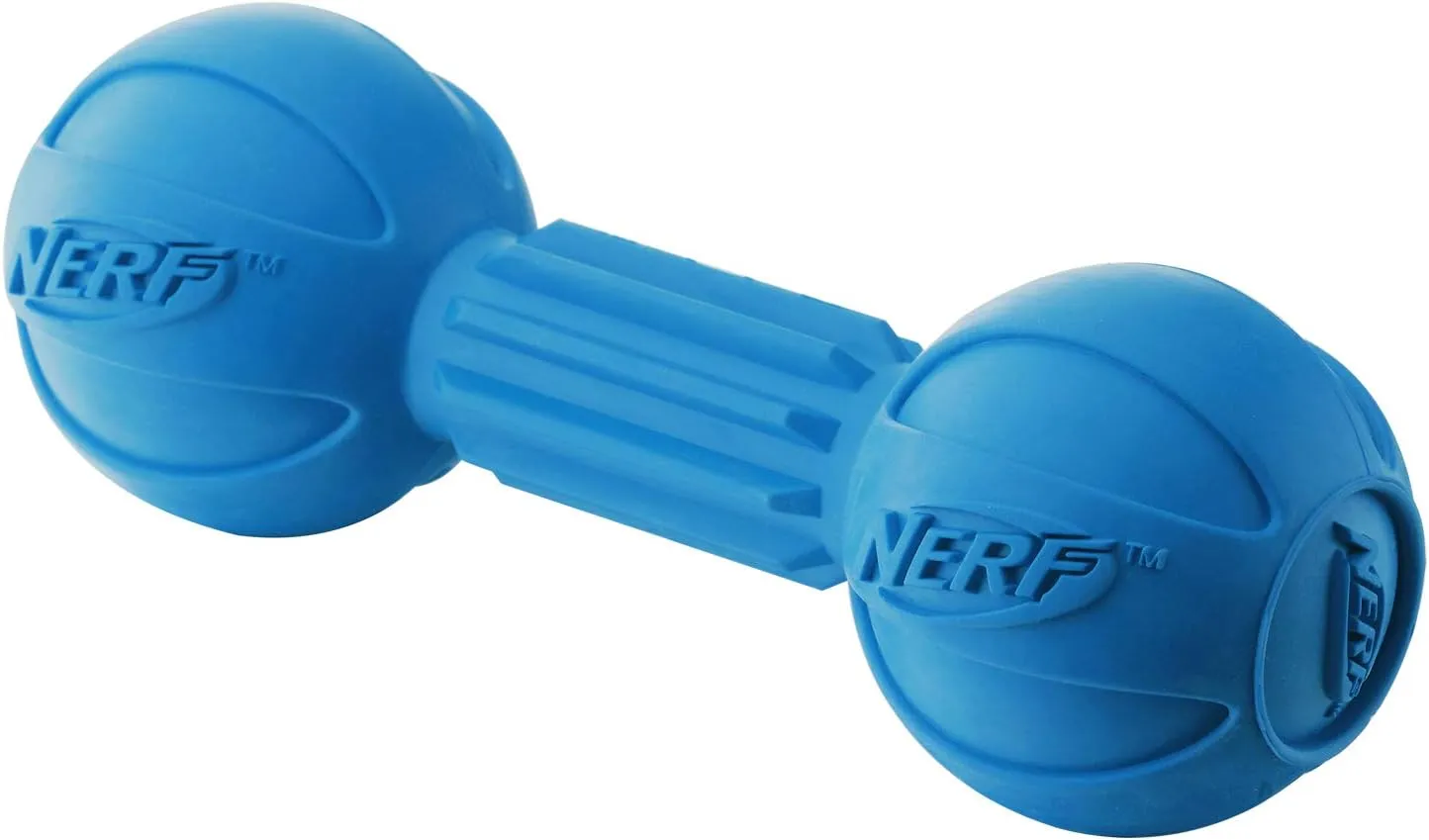 Nerf Dog Rubber Chew Barbell Dog Toy For Aggressive Chewers, Lightweight, Durable and Water Resistant, 7.5 Inches, For Medium/Large Breeds, Single Unit, Blue