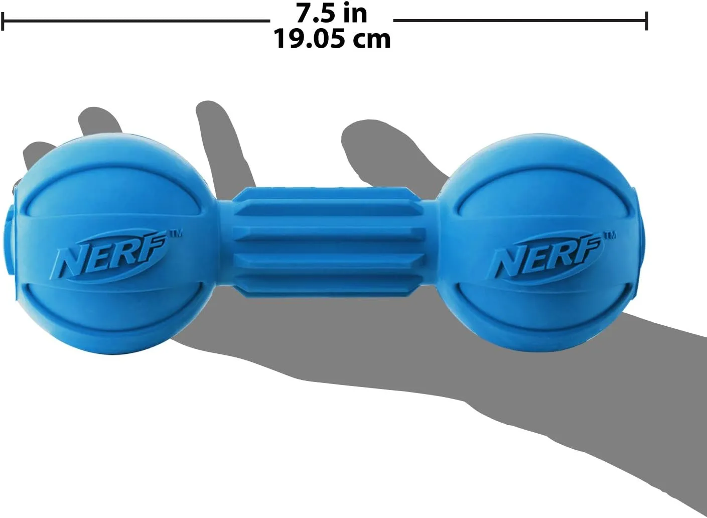 Nerf Dog Rubber Chew Barbell Dog Toy For Aggressive Chewers, Lightweight, Durable and Water Resistant, 7.5 Inches, For Medium/Large Breeds, Single Unit, Blue