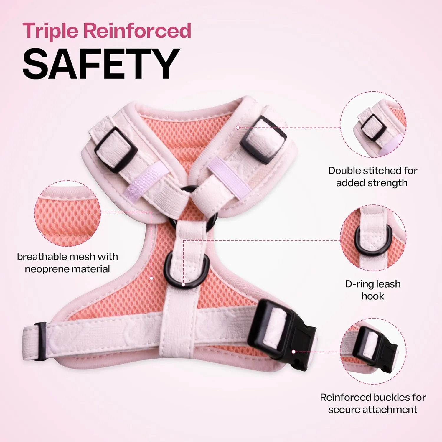 No Pull Puppy Harness and Leash Set  No Choke Neoprene Dog Harness for Medium Dogs (2540lbs), Pink - M, Lightweight Breathable Mesh with Unique Heart Pattern, Adjustable Fit