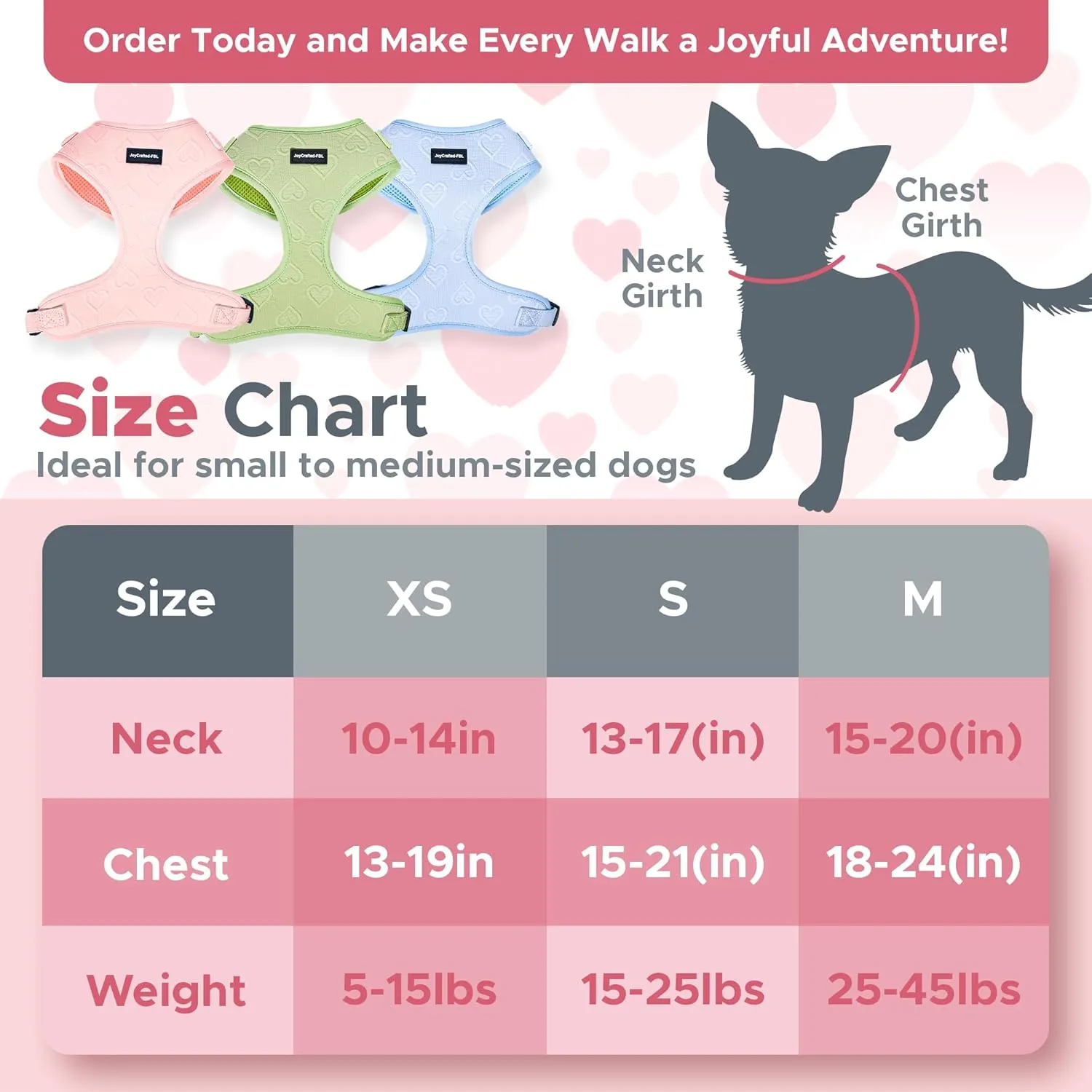 No Pull Puppy Harness and Leash Set  No Choke Neoprene Dog Harness for Medium Dogs (2540lbs), Pink - M, Lightweight Breathable Mesh with Unique Heart Pattern, Adjustable Fit