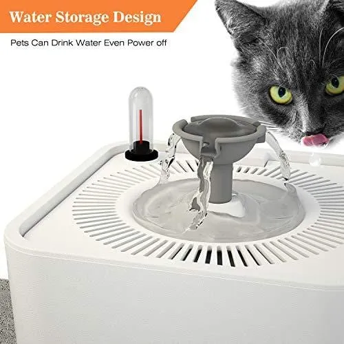 PAPIFEED Cat Water Fountain, Automatic Pet Water Dispenser, 2.2L Super Quiet Healthy Drinking Bowl with Visible Water Level, 5 Filters, USB Pump, Waterproof Mat and Brush for Cats Dogs [Upgraded 2019]