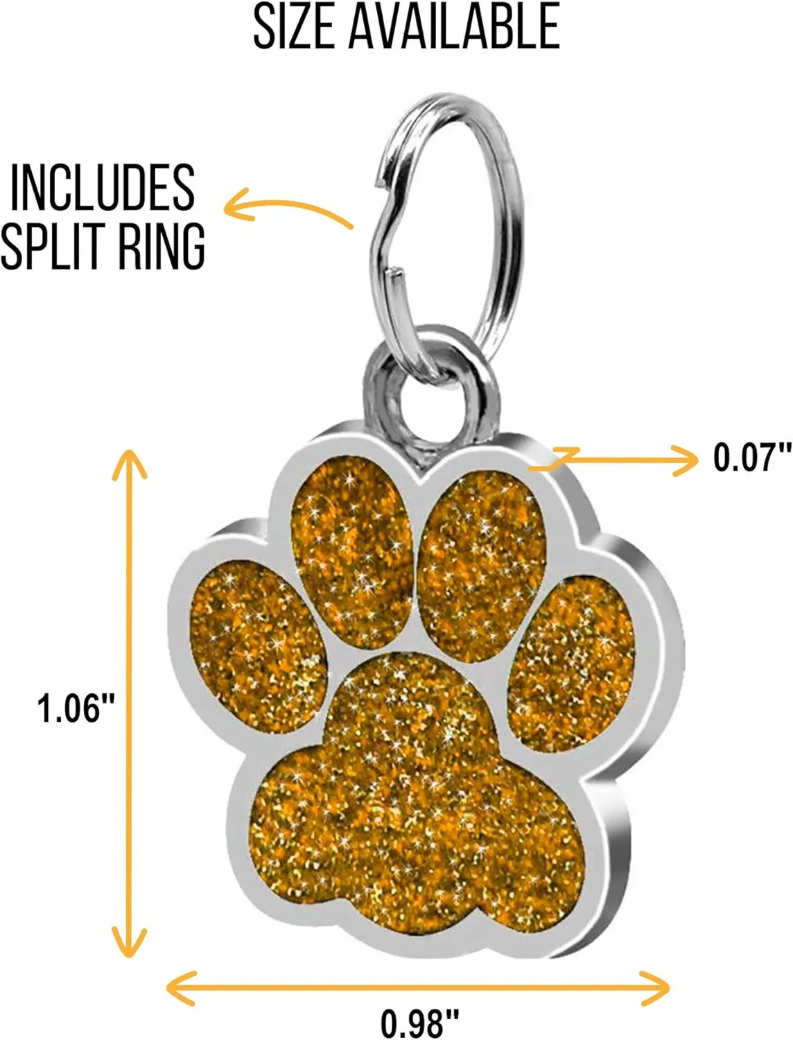 Paw Shape Dog ID Tag Stainless Steel Custom Laser Engraved, Cute Bling Glitter Pet Name Tags Personalized with Durable Engraving (Silver Sparkly Paw)