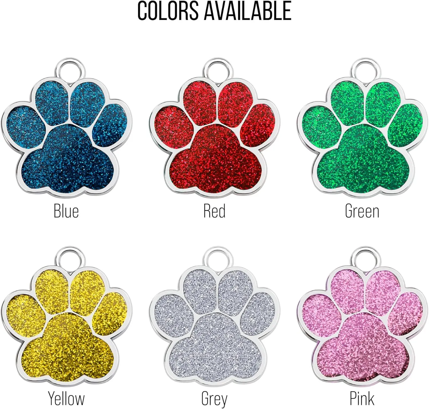 Paw Shape Dog ID Tag Stainless Steel Custom Laser Engraved, Cute Bling Glitter Pet Name Tags Personalized with Durable Engraving (Silver Sparkly Paw)